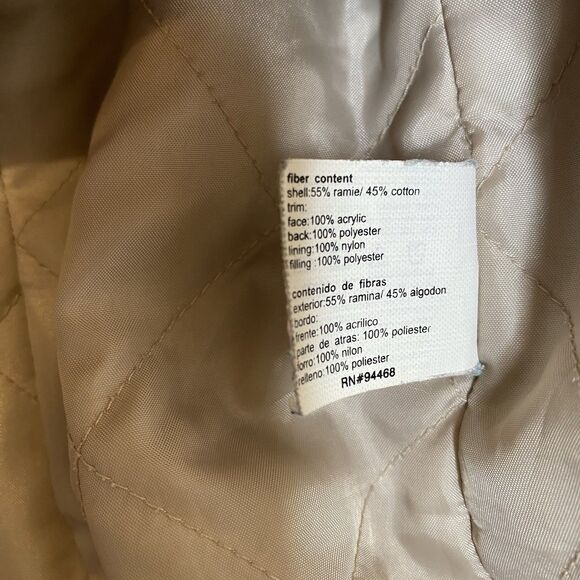 Vintage Y2K Esprit Corduroy Hooded Jacket Women M Beig  Full Zip Faux Fur Trim - Picture 11 of 12